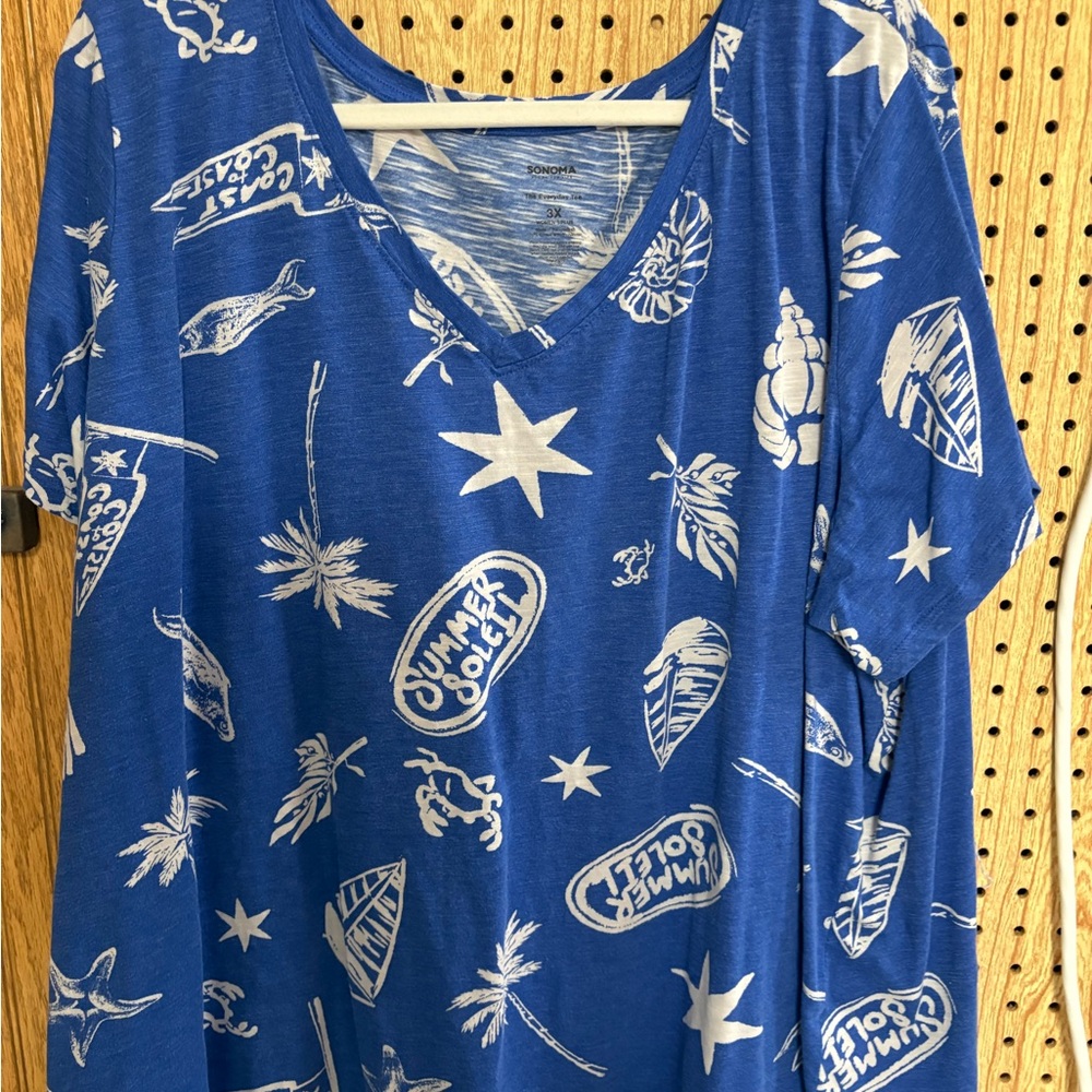Sonoma Blue Floral V-Neck Tee